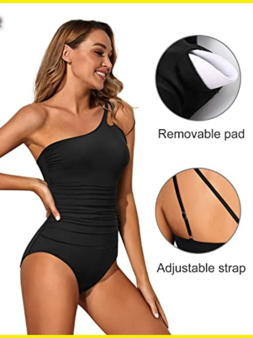 One Shoulder One Piece Swimsuit Tummy Control Modest Full Coverage Keyhole